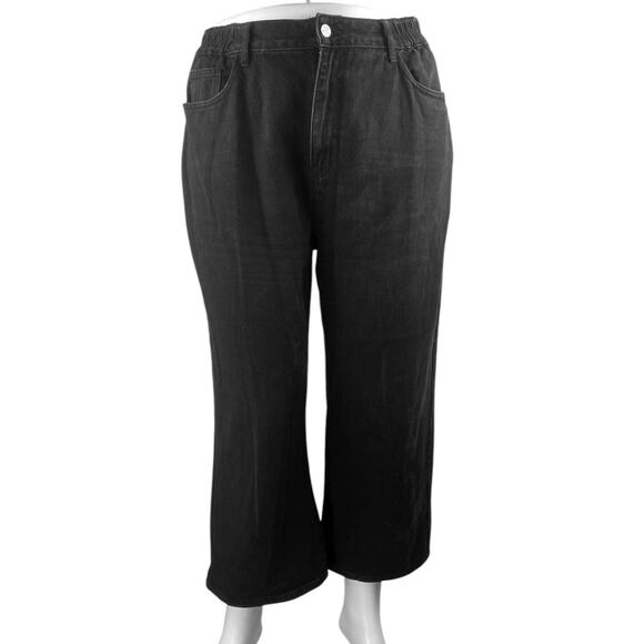 Shiny by Nature Women's Black High Waisted Wide Leg Baggy Crop Denim Jeans Sz 32 - Picture 1 of 5